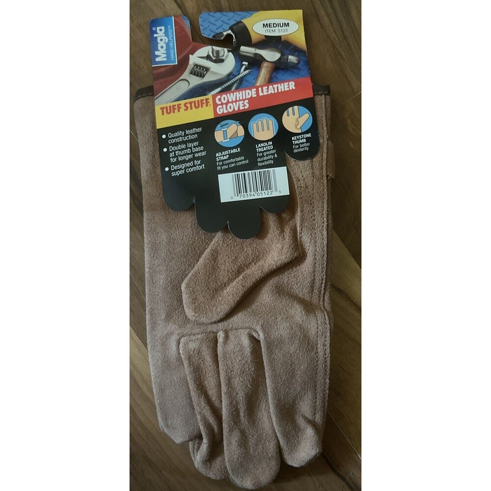 COWHIDE LEATHER GLOVES MAGLA 6pk MED.  TUFF STUFF 5122 Buckle Horse Construction